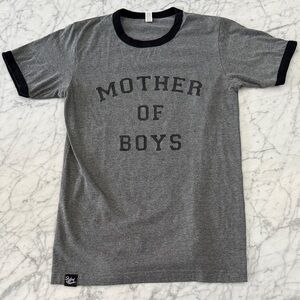 Gray 'Mother of Boys' Womens Ringer T-Shirt Slyfox Threads Sz S